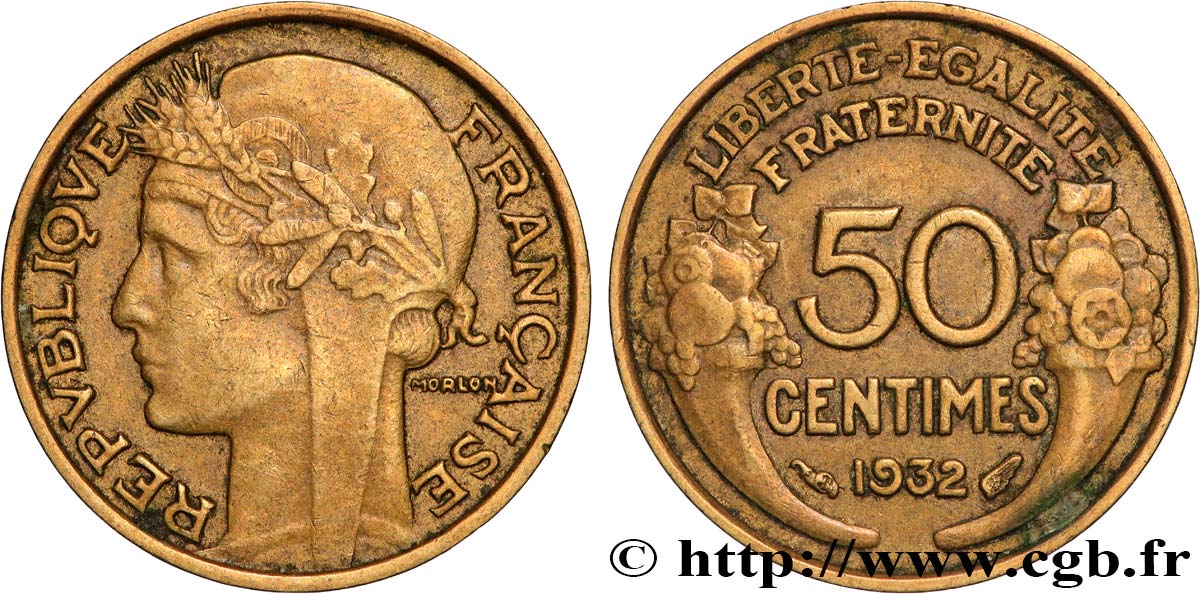 50 centimes Morlon, sans raisin ni fruit, 9 et 2 ouverts 1932  F.192/8 VF 