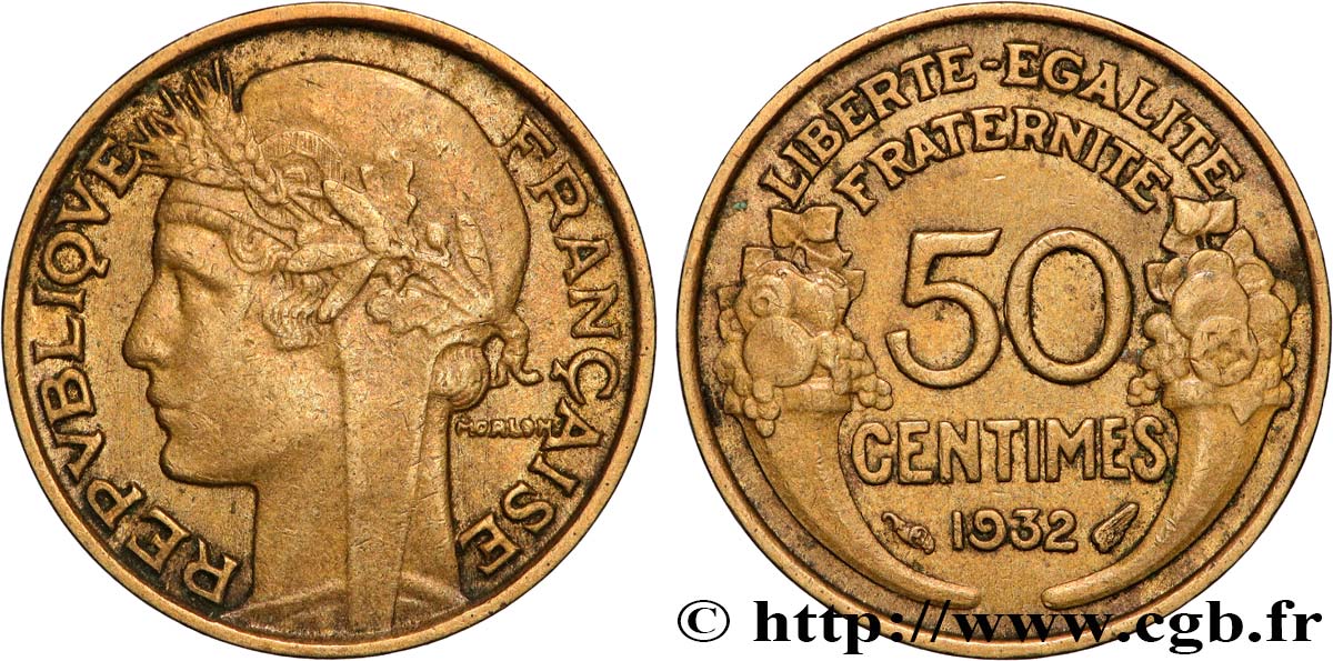 50 centimes Morlon, sans raisin ni fruit, 9 et 2 ouverts 1932  F.192/8 fSS 