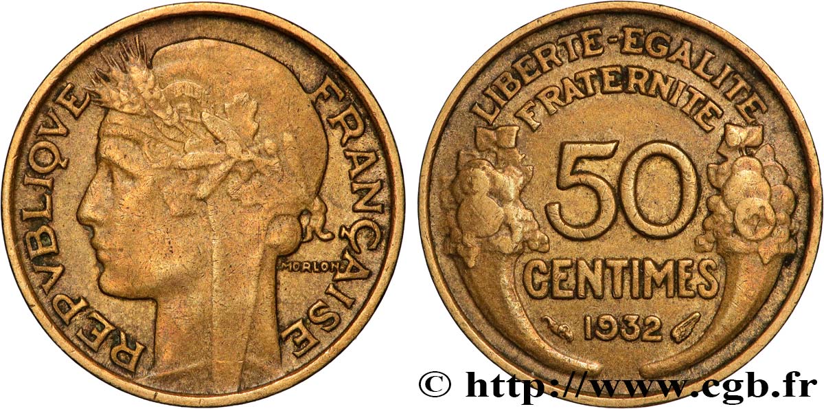 50 centimes Morlon, sans raisin ni fruit, 9 et 2 ouverts 1932  F.192/8 BC+ 