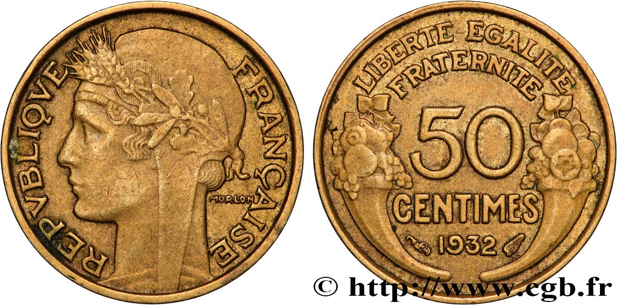 50 centimes Morlon, sans raisin ni fruit, 9 et 2 ouverts 1932  F.192/8 fSS 