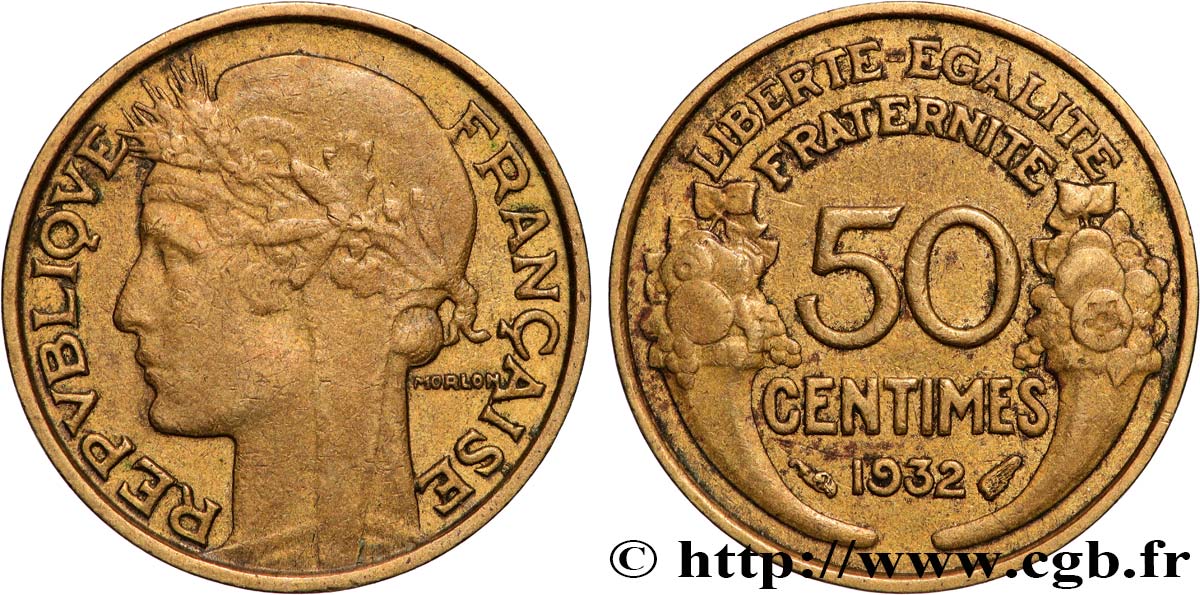 50 centimes Morlon, sans raisin ni fruit, 9 et 2 ouverts 1932  F.192/8 fSS 