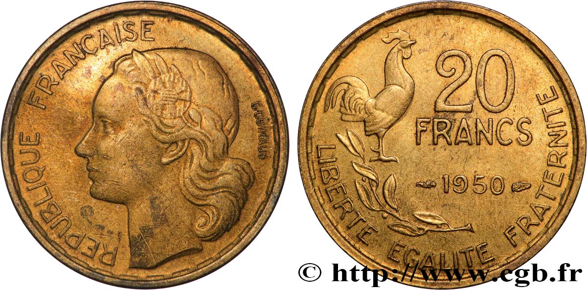 20 francs G. Guiraud 1950  F.402/3 MBC+ 