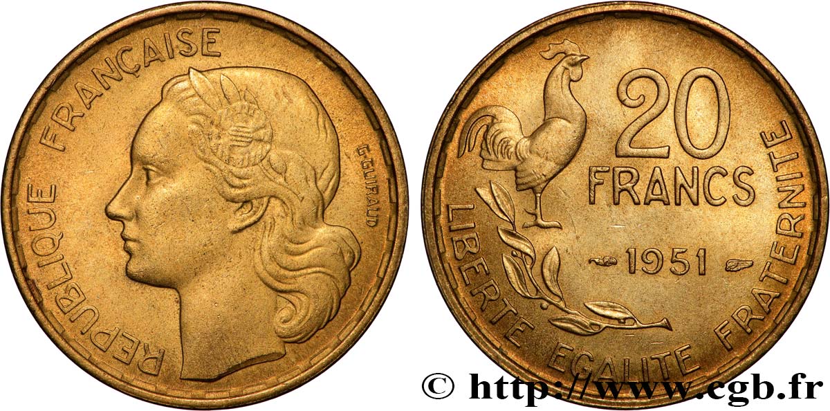 20 francs G. Guiraud 1951  F.402/7 fVZ 