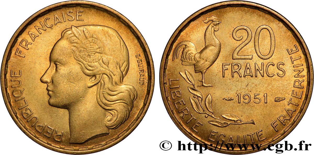 20 francs G. Guiraud 1951  F.402/7 fVZ 