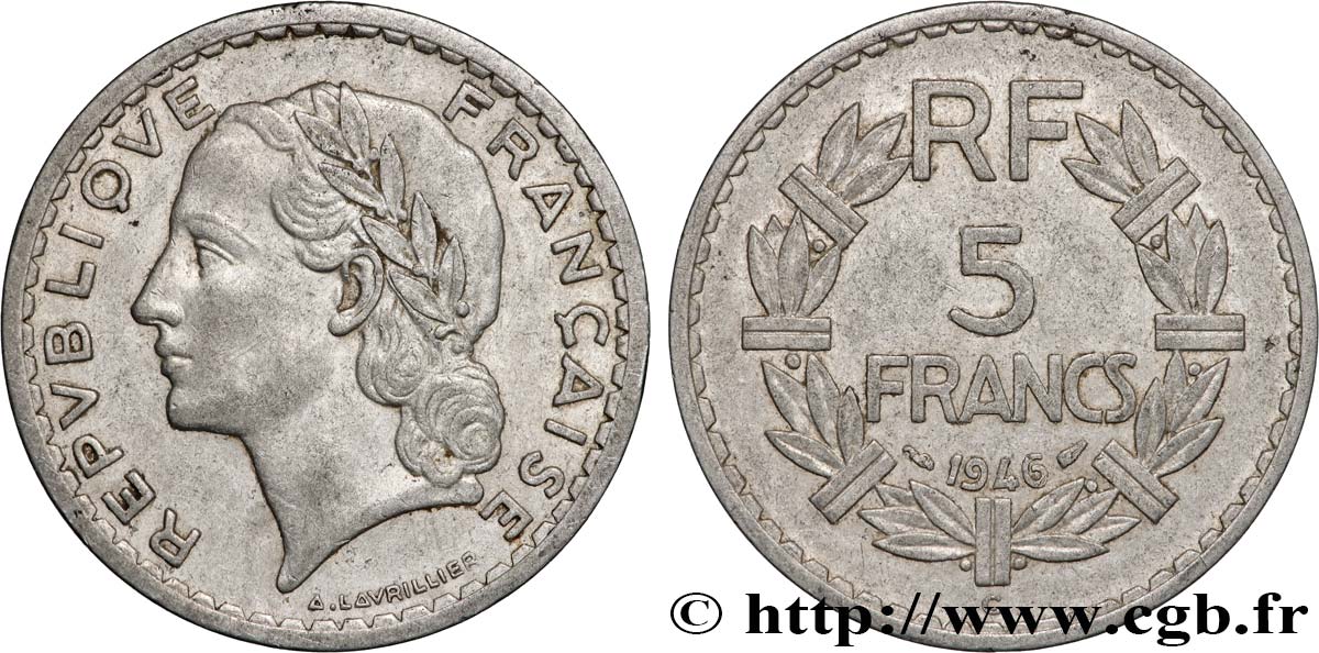 5 francs Lavrillier, aluminium 1946 Castelsarrasin F.339/8 TB 