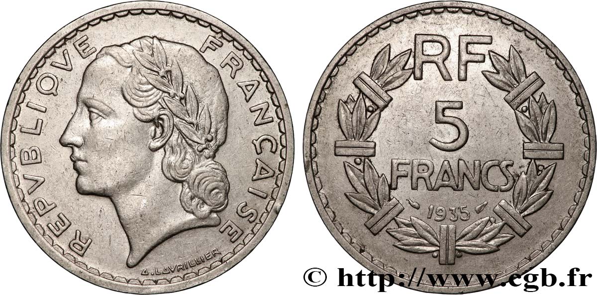 5 francs Lavrillier, nickel 1935  F.336/4 VF 