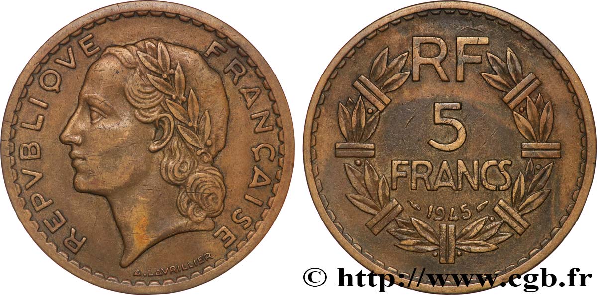 5 francs Lavrillier, bronze-aluminium 1945  F.337/5 TTB 