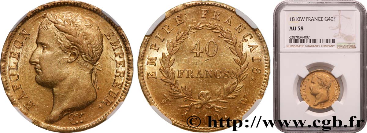 40 francs or Napoléon tête laurée, Empire français 1810 Lille F.541/5 VZ58 NGC