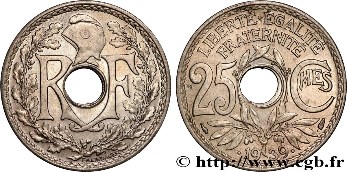 25 centimes Lindauer, Maillechort 1939  F.172/3 VZ+ 