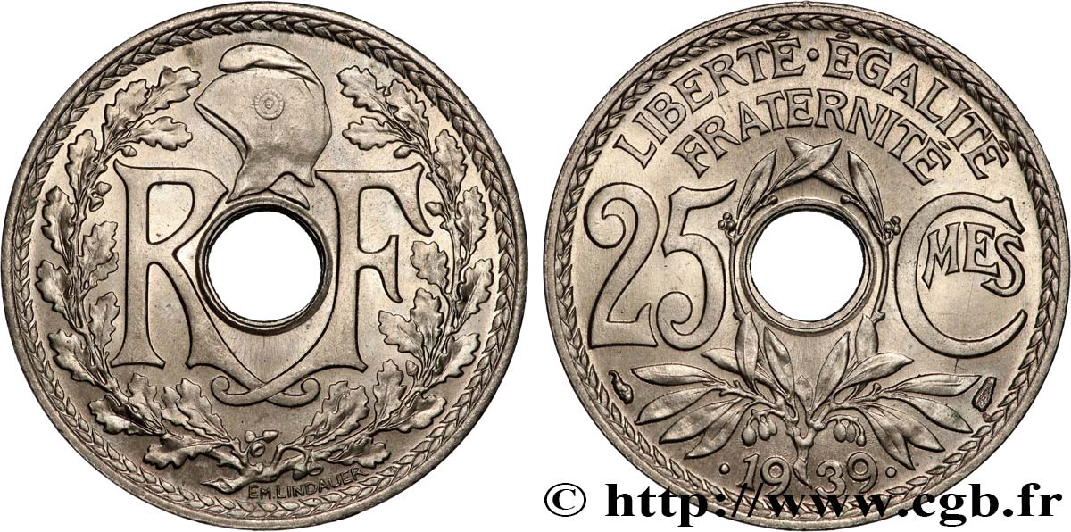 25 centimes Lindauer, Maillechort 1939  F.172/3 VZ+ 