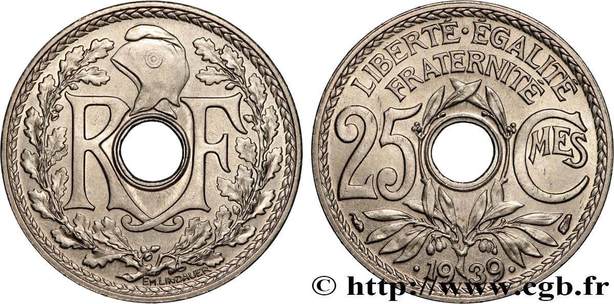 25 centimes Lindauer, Maillechort 1939  F.172/3 VZ+ 