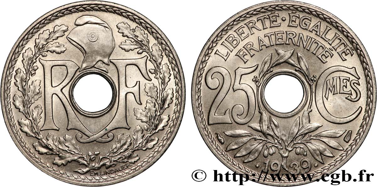 25 centimes Lindauer, Maillechort 1939  F.172/3 SPL+ 