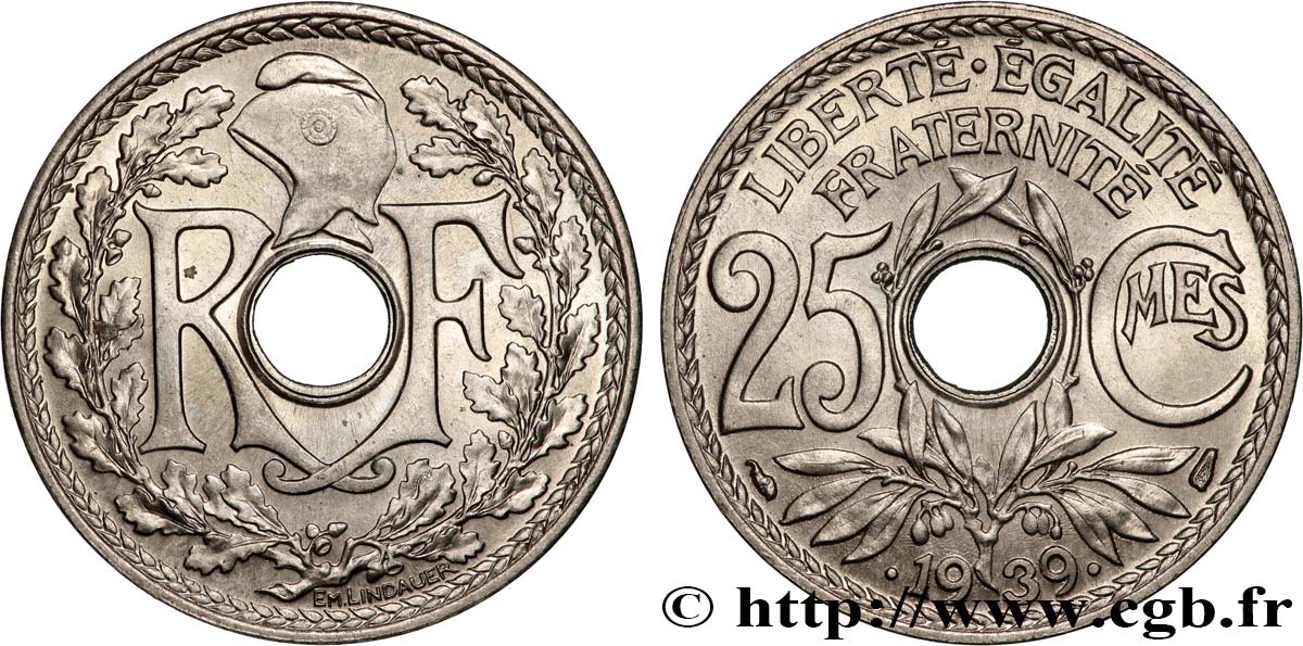 25 centimes Lindauer, Maillechort 1939  F.172/3 VZ+ 