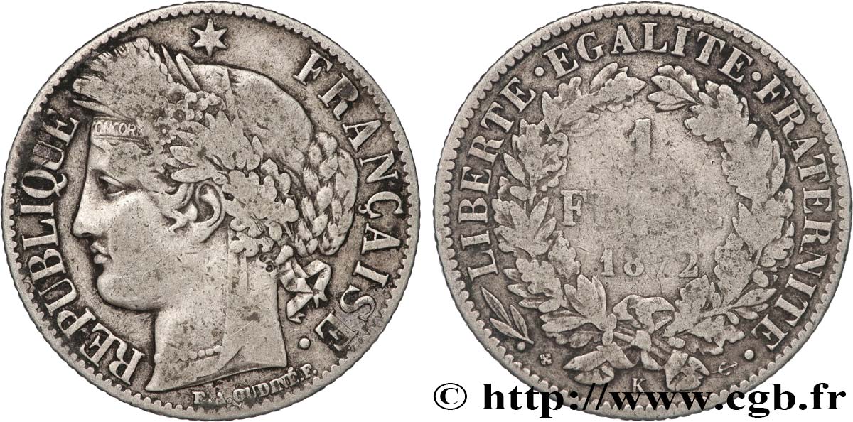 1 franc Cérès, IIIe République 1872 Bordeaux F.216/6 TB 