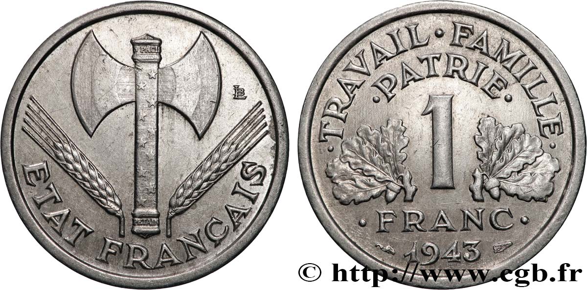 1 franc Francisque, légère 1943  F.223/3 VZ 