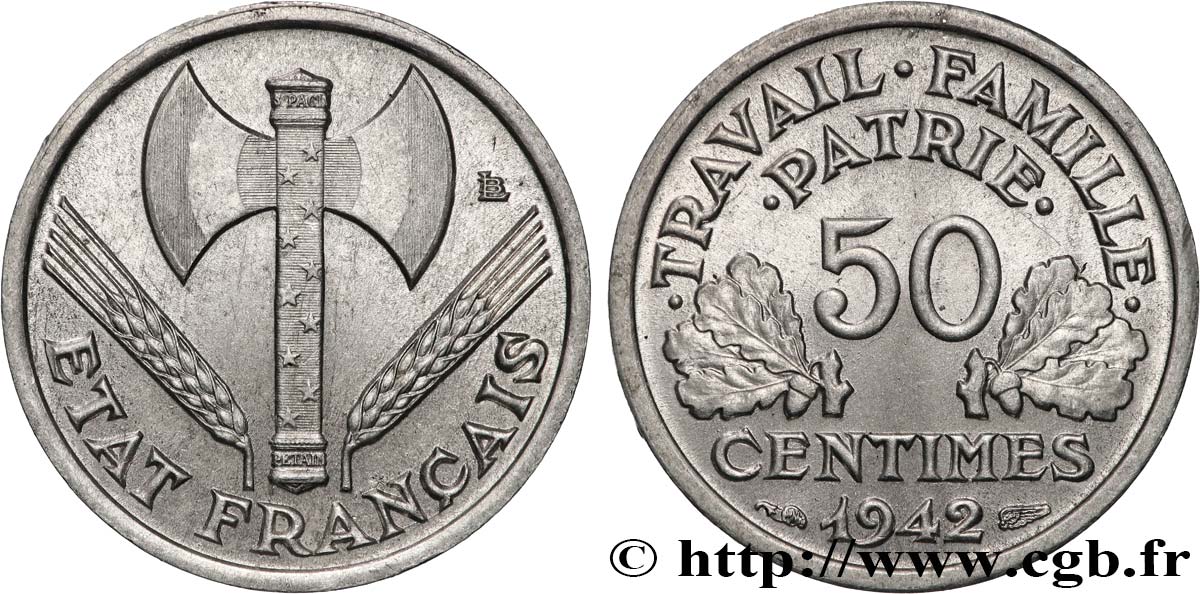 50 centimes Francisque, lourde 1942 Paris F.195/3 SUP 