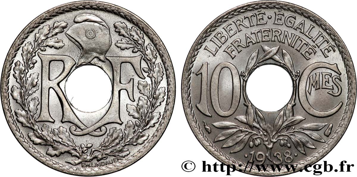 10 centimes Lindauer, maillechort 1938  F.139/2 AU 