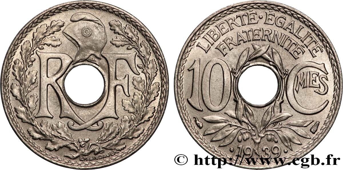 10 centimes Lindauer, maillechort 1939  F.139/3 MS 