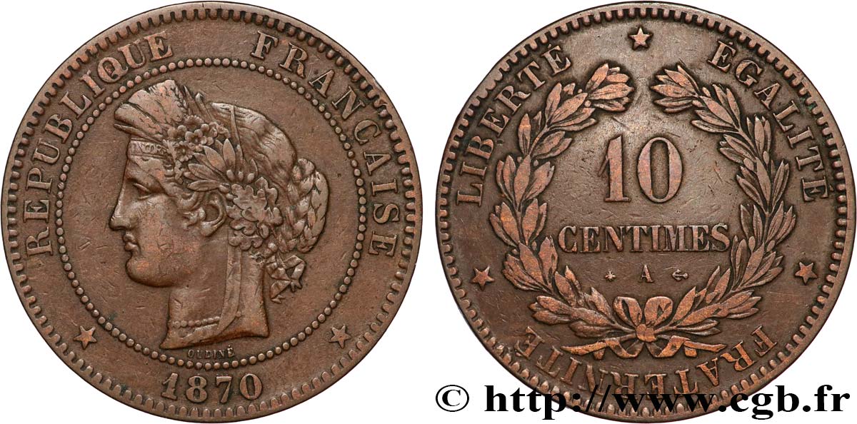10 centimes Cérès 1870 Paris F.135/3 BC 