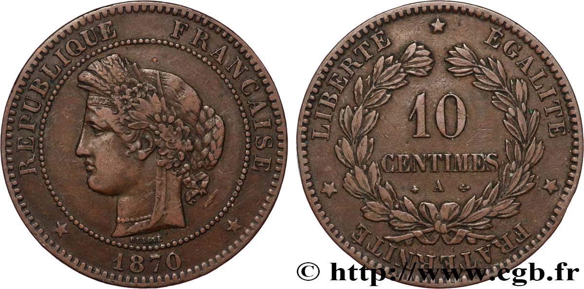 10 centimes Cérès 1870 Paris F.135/3 TTB 