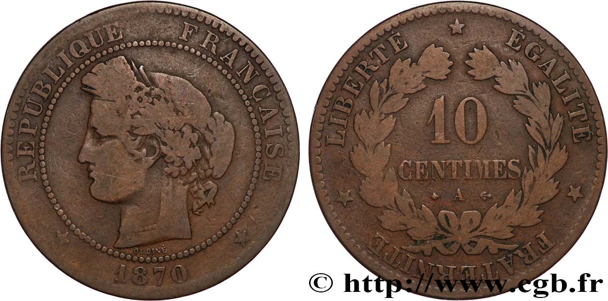 10 centimes Cérès 1870 Paris F.135/3 MB 