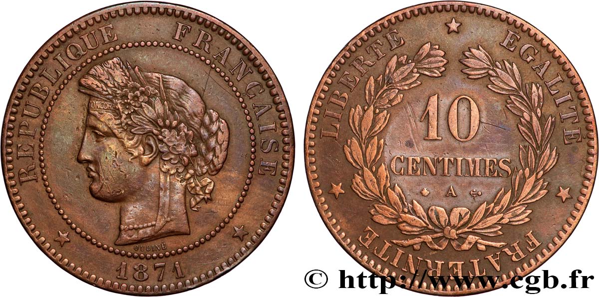 10 centimes Cérès 1871 Paris F.135/6 TTB 