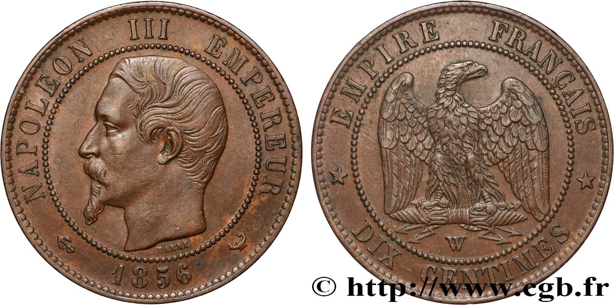 Dix centimes Napoléon III, tête nue 1856 Lille F.133/40 SUP 