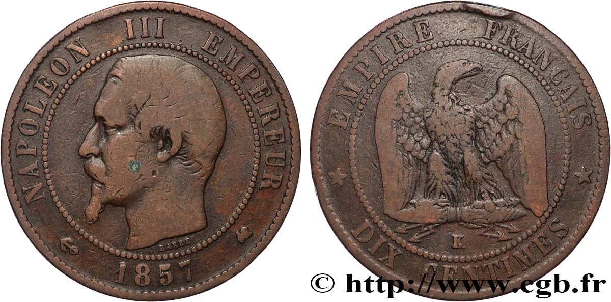 Dix centimes Napoléon III, tête nue 1857 Bordeaux F.133/44 SGE 