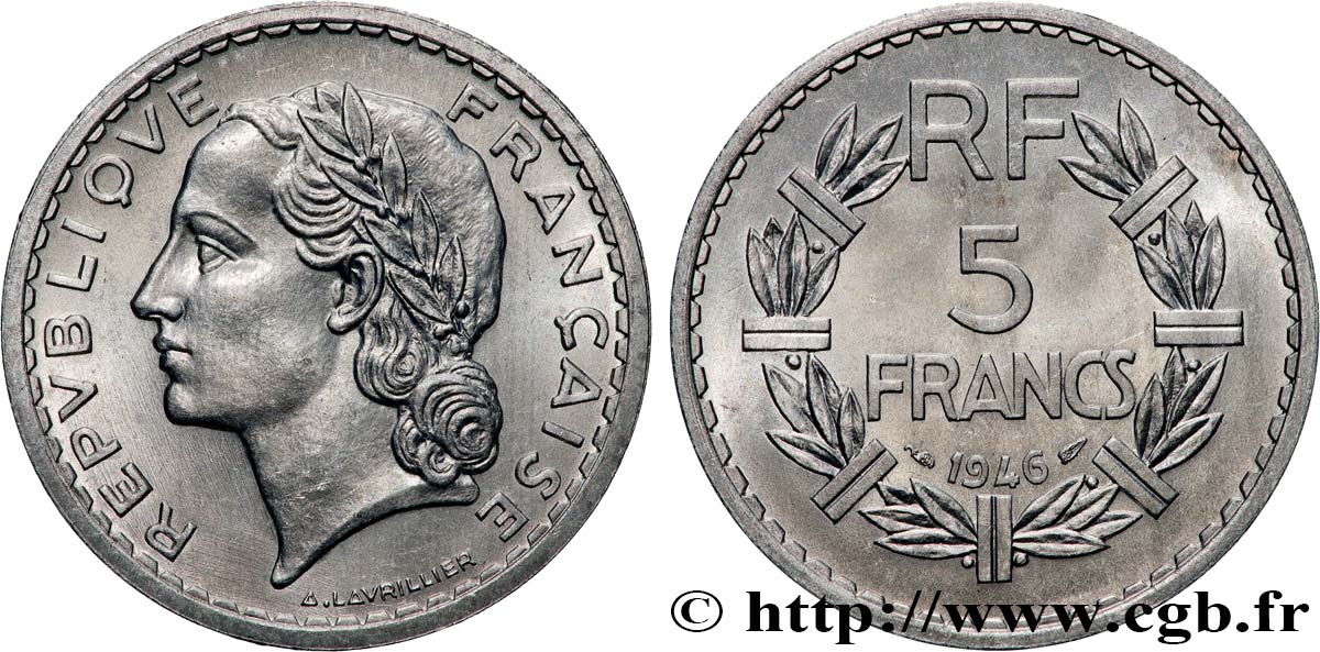 5 francs Lavrillier, aluminium 1946  F.339/6 SPL64 