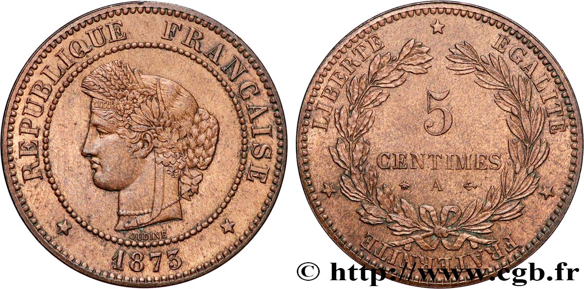 5 centimes Cérès 1873 Paris F.118/7 SPL60 
