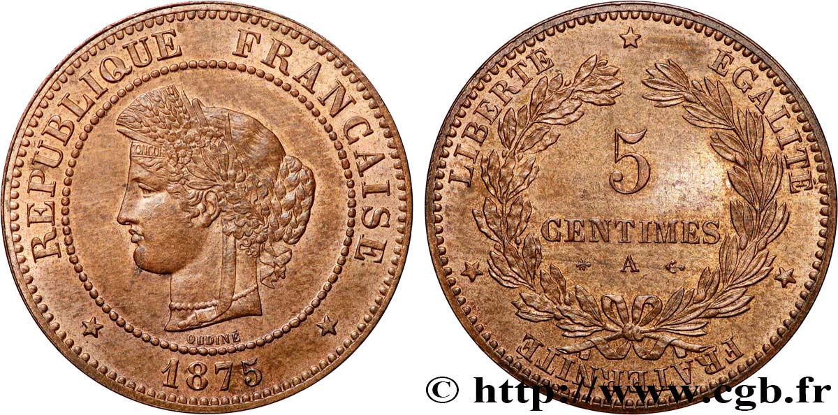 5 centimes Cérès 1875 Paris F.118/11 MS62 