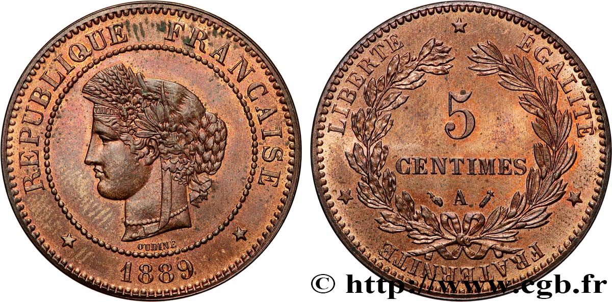 5 centimes Cérès 1889 Paris F.118/31 fST64 