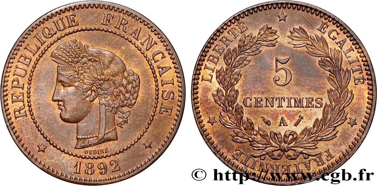 5 centimes Cérès 1892 Paris F.118/34 SPL63 