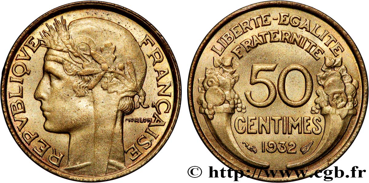 50 centimes Morlon, sans raisin ni fruit, 9 et 2 ouverts 1932  F.192/8 SPL64 