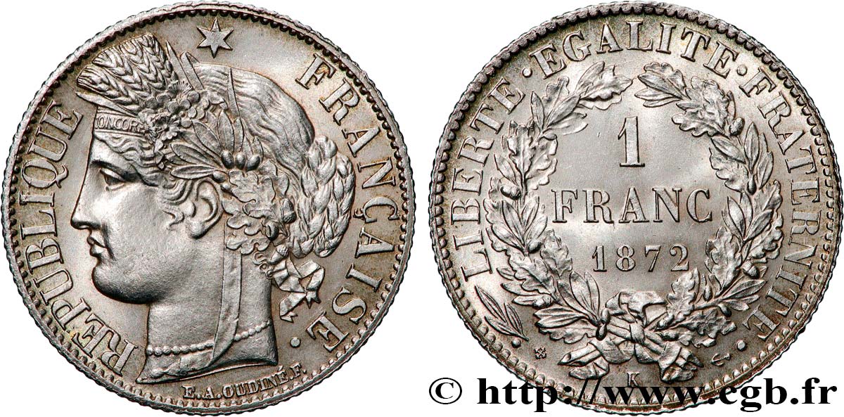 1 franc Cérès, IIIe République 1872 Bordeaux F.216/6 SC 