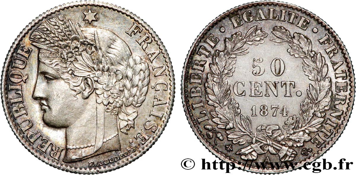 50 centimes Cérès, IIIe République 1874 Paris F.189/7 SUP+ 