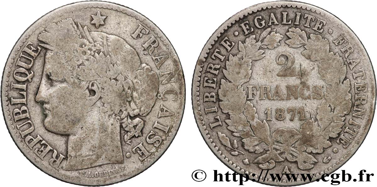 2 francs Cérès, avec légende 1871 Paris F.265/4 MB 