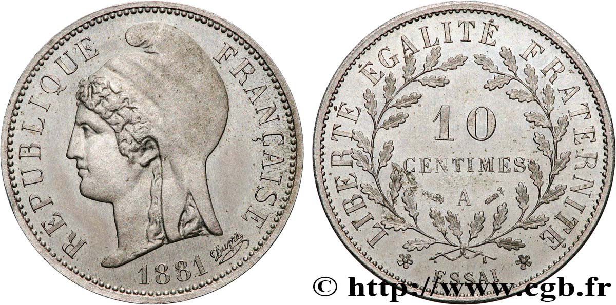 Essai de 10 centimes Dupré 1881 Paris GEM.26 2 MS 