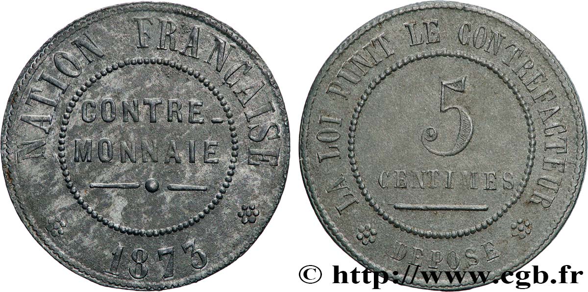 Contre-monnaie de 5 Centimes 1873  GEM.249 1 SUP 