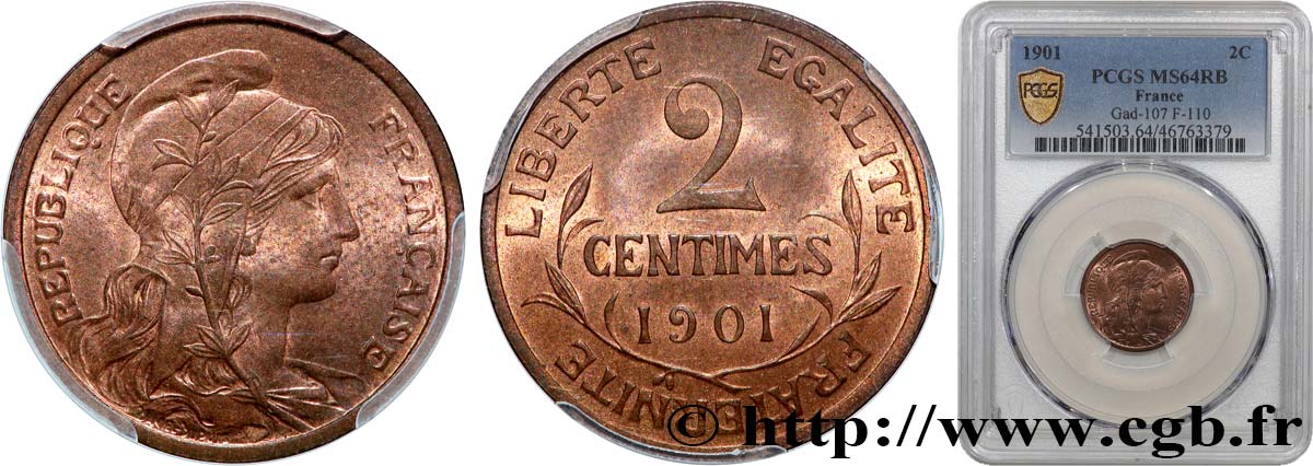 2 centimes Daniel-Dupuis 1901 Paris F.110/6 MS64 PCGS