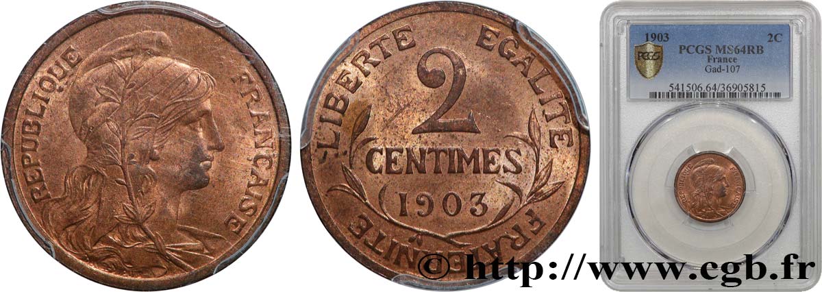 2 centimes Daniel-Dupuis 1903 Paris F.110/8 SPL64 PCGS