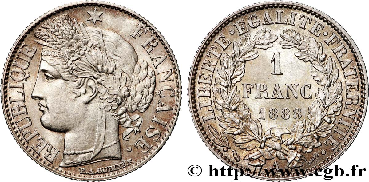 1 franc Cérès, IIIe République 1888 Paris F.216/10 SPL64 