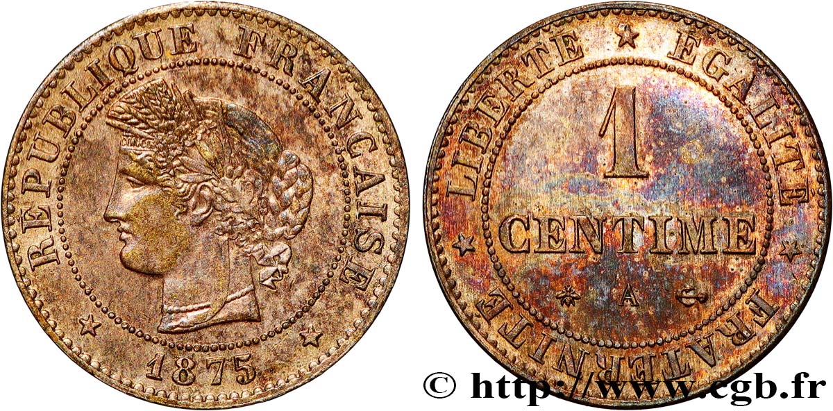 1 centime Cérès 1875 Paris F.104/4 SUP+ 