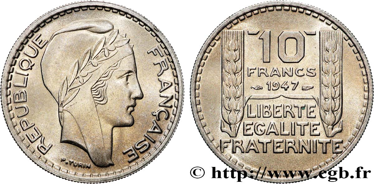 10 francs Turin, petite tête 1947  F.362/1 MS65 