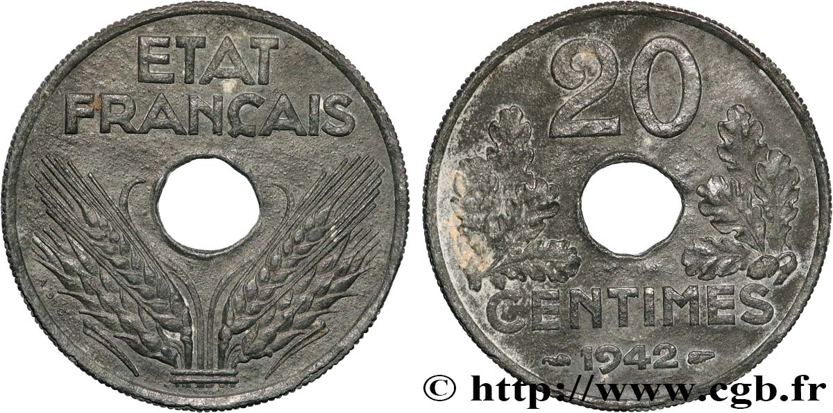 20 centimes État français, lourde 1942  F.153/4 SS 