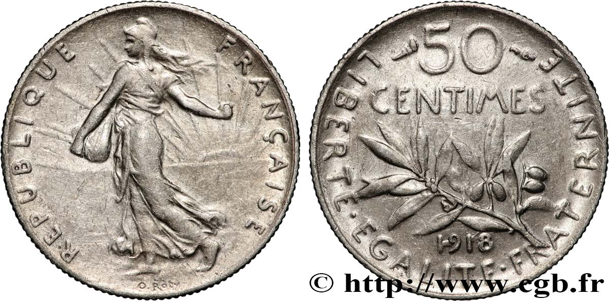 50 centimes Semeuse 1918  F.190/25 SPL+ 