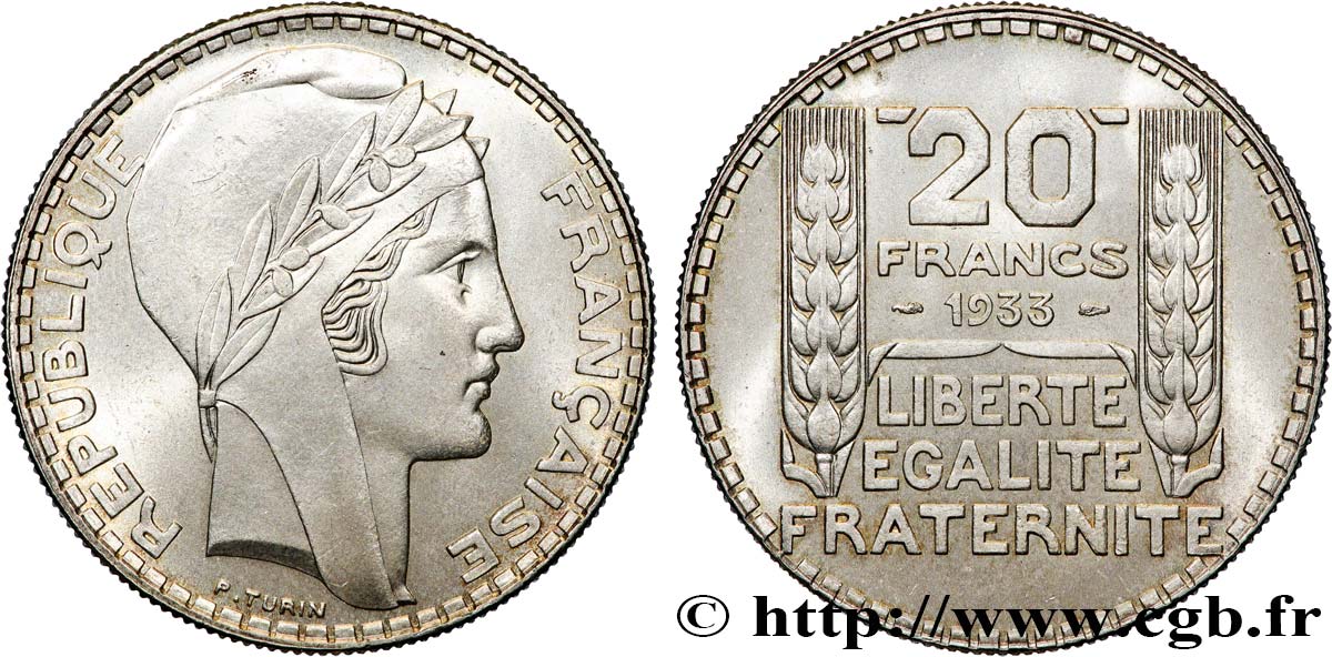 20 francs Turin, rameaux courts 1933  F.400/4 MS 