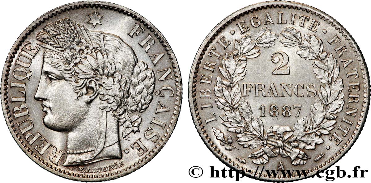 2 francs Cérès, avec légende 1887 Paris F.265/13 SPL 