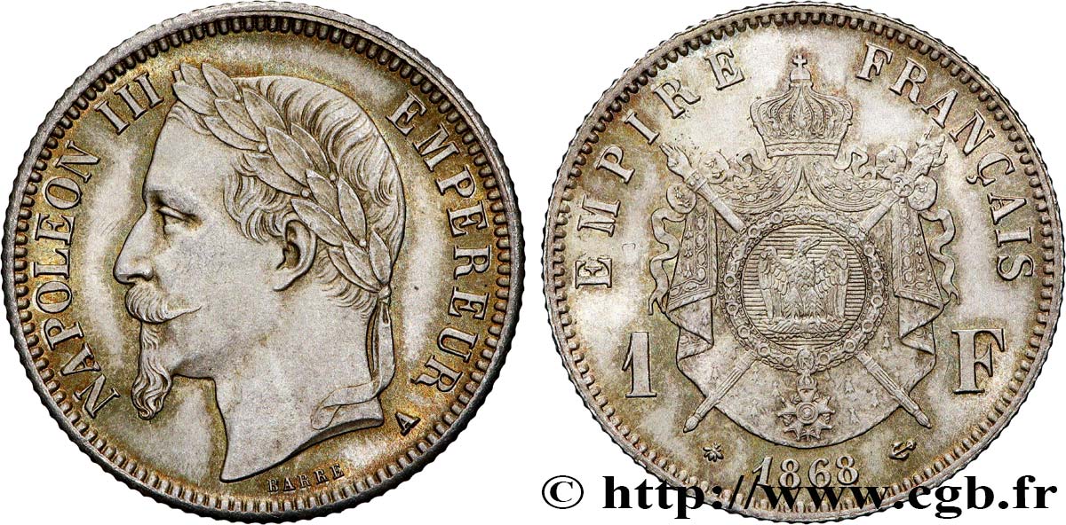 1 franc Napoléon III, tête laurée 1868 Paris F.215/10 VZ 