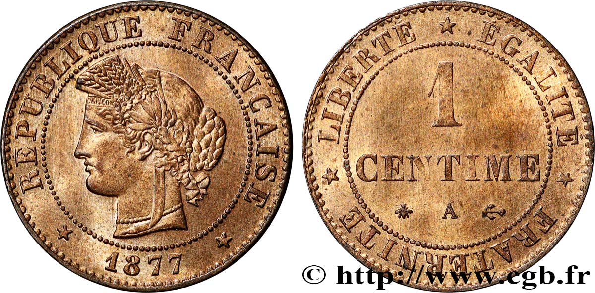 1 centime Cérès 1877 Paris F.104/6 MS64 